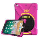 For iPad 9.7 (2018) & iPad 9.7 (2017) 360 Degree Rotation PC + Silicone Protective Case with Holder & Hand-strap(Magenta) - 1