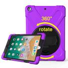 For iPad 9.7 (2018) & iPad 9.7 (2017) 360 Degree Rotation PC + Silicone Protective Case with Holder & Hand-strap(Purple) - 1