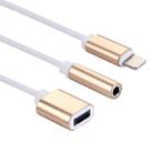 10cm 8 Pin Female & 3.5mm Audio Female to 8 Pin Male Charger&#160;Adapter Cable, Support All IOS Systems(Gold) - 3