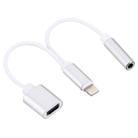 10cm 8 Pin Female & 3.5mm Audio Female to 8 Pin Male Charger&#160;Adapter Cable, Support All IOS Systems(Silver) - 1