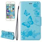 For  iPhone 8 & 7   Pressed Flowers Butterfly Pattern Horizontal Flip Leather Case with Holder & Card Slots & Wallet(Blue) - 1