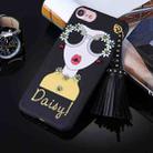 For  iPhone 8 & 7  Fashion Girl in Yellow and Wearing Glasses Pattern Soft TPU Protective Back Cover Case with Tassel Pendant(Black) - 1