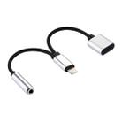 10cm 8 Pin Female & 3.5mm Audio Female to 8 Pin Male Charger Adapter Cable, Support iOS 10.3.1(Silver) - 1
