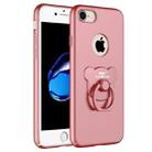 AIQAA For  iPhone 8 & 7  Solid color Metal Paint Plastic PC Dropproof Protective case with Bear Ring Holder(Rose Gold) - 1