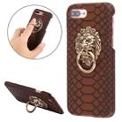 For iPhone 8 Plus & 7 Plus   Snakeskin Texture Paste Skin PC Protective Case with Lion Head Holder(Coffee) - 1