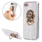 For iPhone 8 Plus & 7 Plus   Snakeskin Texture Paste Skin PC Protective Case with Lion Head Holder(Silver) - 1