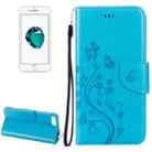 For iPhone 8 Plus & 7 Plus   Flowers Embossing Horizontal Flip Leather Case with Holder & Card Slots & Wallet & Lanyard(Blue) - 1