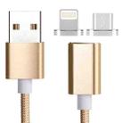 2 in 1 5V 2A Micro USB & 8 Pin to USB 2.0 Weave Style Magnetic Data Cable, Cable Length: 1.2m(Gold) - 1