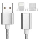 2 in 1 5V 2A Micro USB & 8 Pin to USB 2.0 Weave Style Magnetic Data Cable, Cable Length: 1.2m(Silver) - 1