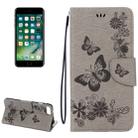 For iPhone 8 Plus & 7 Plus   Butterflies Embossing Horizontal Flip Leather Case with Holder & Card Slots & Wallet & Lanyard(Grey) - 1