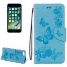 For iPhone 8 Plus & 7 Plus   Butterflies Embossing Horizontal Flip Leather Case with Holder & Card Slots & Wallet & Lanyard(Blue) - 1