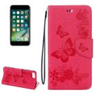 For iPhone 8 Plus & 7 Plus   Butterflies Embossing Horizontal Flip Leather Case with Holder & Card Slots & Wallet & Lanyard(Magenta) - 1