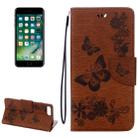 For iPhone 8 Plus & 7 Plus   Butterflies Embossing Horizontal Flip Leather Case with Holder & Card Slots & Wallet & Lanyard(Brown) - 1