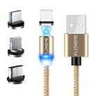 FLOVEME YXF93674 1m 2A 8 Pin + Micro USB + USB-C / Type-C to USB Nylon Magnetic Charging Cable(Gold) - 1