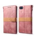 Splicing Color Crocodile Texture PU Horizontal Flip Leather Case for iPhone 7 / 8, with Wallet & Holder & Card Slots & Lanyard (Pink) - 1