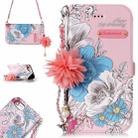 For iPhone 7 & 8 Pink Background Blue Rose Pattern Horizontal Flip Leather Case with Holder & Card Slots & Pearl Flower Ornament & Chain - 1