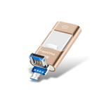 16GB USB 3.0 + 8 Pin + Mirco USB Android iPhone Computer Dual-use Metal Flash Drive(Gold) - 1