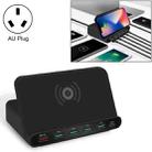 828W 7 in 1 60W QC 3.0 USB Interface + 4 USB Ports + USB-C / Type-C Interface + Wireless Charging Multi-function Charger with Mobile Phone Holder Function, AU Plug(Black) - 1