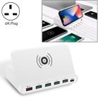 828W 7 in 1 60W QC 3.0 USB Interface + 4 USB Ports + USB-C / Type-C Interface + Wireless Charging Multi-function Charger with Mobile Phone Holder Function, UK Plug(White) - 1