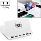 828W 7 in 1 60W QC 3.0 USB Interface + 4 USB Ports + USB-C / Type-C Interface + Wireless Charging Multi-function Charger with Mobile Phone Holder Function, US Plug(White) - 1