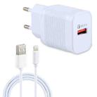 LZ-728 2 in 1 18W QC 3.0 USB Interface Travel Charger + USB to 8 Pin Data Cable Set, EU Plug, Cable Length: 1m(White) - 1