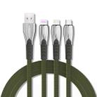 3A 3 in 1 USB to 8Pin + Micro USB + USB-C / Type-C Zinc Alloy Super-fast Charging Cable (Green) - 1