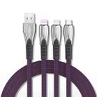 3A 3 in 1 USB to 8Pin + Micro USB + USB-C / Type-C Zinc Alloy Super-fast Charging Cable (Purple) - 1