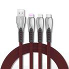 3A 3 in 1 USB to 8Pin + Micro USB + USB-C / Type-C Zinc Alloy Super-fast Charging Cable (Wine Red) - 1