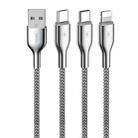 REMAX RC-092th Kingpin Series 3.1A 3 in 1 USB to Micro USB + Type-C + 8 Pin Charging Cable, Cable Length: 1.2m(Silver) - 1