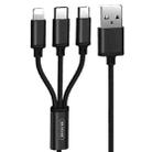 WK WDC-091 2.8A 3 In 1 8 Pin + Micro USB + Type-C / USB-C Aluminum Slloy Charging Data Cable, Length: 1.15m (Black) - 1