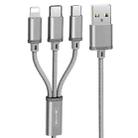 WK WDC-091 2.8A 3 In 1 8 Pin + Micro USB + Type-C / USB-C Aluminum Slloy Charging Data Cable, Length: 1.15m (Silver) - 1