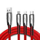 K051 1.2m 3 in 1 USB to 8 Pin + USB-C / Type-C + Micro USB Shark Fabric Data Cable(Red) - 1