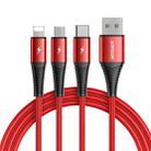 JOYROOM S-1230G4 3A 3 In 1 USB to 8 Pin + Micro USB + Type-C / USB-C Fast Charging Data Cable Length: 1.2m (Red) - 1