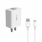 WK WP-U56 2 in 1 2A Dual USB Travel Charger + USB to USB / Type-C Data Cable Set, US Plug(White) - 1