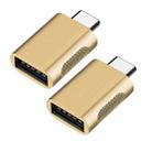 2 PCS SBT-158 USB-C / Type-C Male to USB 3.0 Female Zinc Alloy Adapter(Gold) - 1