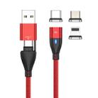 FLOVEME YXF221434 PD 60W 6 in 1 USB / USB-C / Type-C to 8 Pin + Micro USB + USB-C / Type-C Magnetic Braided Fast Charging Data Cable with Light, Length: 2m(Red) - 1