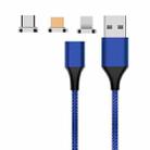 M11 3 in 1 3A USB to 8 Pin + Micro USB + USB-C / Type-C Nylon Braided Magnetic Data Cable, Cable Length: 1m (Blue) - 1