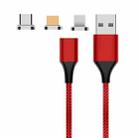 M11 3 in 1 3A USB to 8 Pin + Micro USB + USB-C / Type-C Nylon Braided Magnetic Data Cable, Cable Length: 2m (Red) - 1