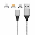 M11 3 in 1 5A USB to 8 Pin + Micro USB + USB-C / Type-C Nylon Braided Magnetic Data Cable, Cable Length: 1m (Silver) - 1
