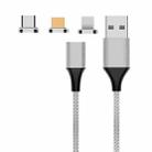 M11 3 in 1 5A USB to 8 Pin + Micro USB + USB-C / Type-C Nylon Braided Magnetic Data Cable, Cable Length: 2m (Silver) - 1