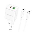 Borofone BN7 PD20W + QC3.0 Dual Ports Travel Charger with Type-C / USB-C to Type-C / USB-C Cable, EU Plug(White) - 1