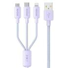 WEKOME WDC-04 Tidal Energy Series 3A USB to 8 Pin+Type-C+Micro USB 3 in 1 Braided Data Cable, Length: 1.2m (Purple) - 1