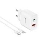 Yesido YC47 USB-C / Type-C + USB Travel Charger with 1m USB-C / Type-C to 8 Pin Cable, EU Plug (White) - 1