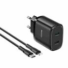 Yesido YC54 Dual USB-C / Type-C Travel Charger with 1m USB-C / Type-C to 8 Pin Cable, EU Plug (Black) - 1