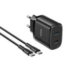 Yesido YC56 Dual USB-C / Type-C Travel Charger with 1m USB-C / Type-C to USB-C / Type-C Cable, EU Plug (Black) - 1