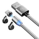 CaseMe 3 in 1 Type-C / 8 Pin / Micro USB to USB Magnetic Charging Cable for Series 1, Length : 1m(Silver) - 1