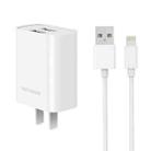 ROCK Space T22 Pro 2.1A Dual USB Port Travel Charger + S08 USB to 8 Pin Data Cable Set, CN Plug(White) - 1