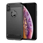 For iPhone X / XS Carbon Fiber TPU Brushed Texture Shockproof Protective Back Cover Case(Black) - 1