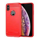 For iPhone X / XS Carbon Fiber TPU Brushed Texture Shockproof Protective Back Cover Case(Red) - 1