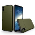 For iPhone X / XS TPU + PC Dropproof Protective Back Cover Case with Card Slot(Army Green) - 1